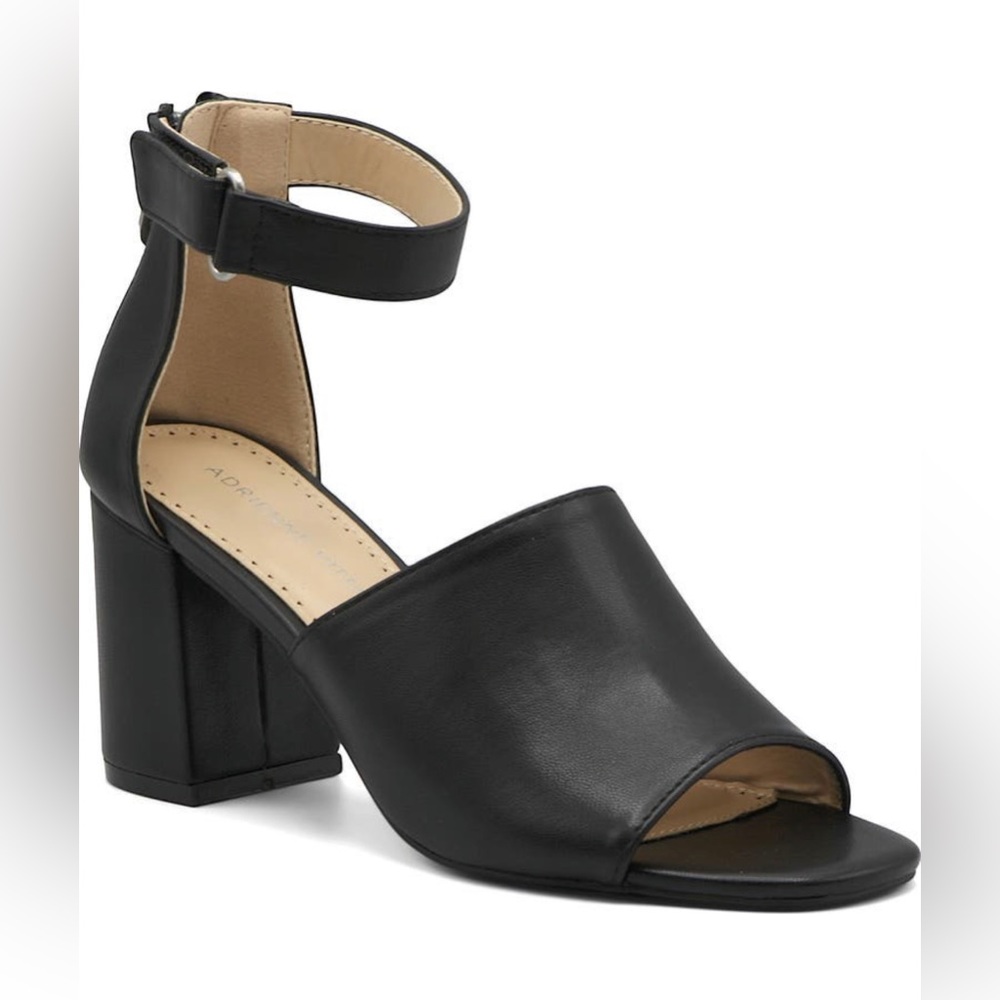 Adrienne Vittadini Andreo Ankle Strap Sandal Block Heel - size 7.5 - black - NWT